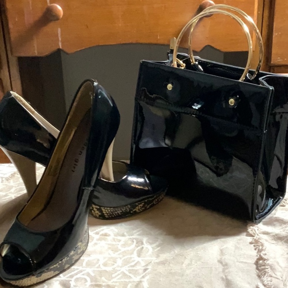OLICIA MADDEN GIRL BLACK & SNAKESKIN PLATFORMS